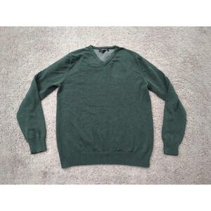 Mark Law Sweater Mens Medium Green Pullover V-Neck Long Sleeve 100% Cotton Knit